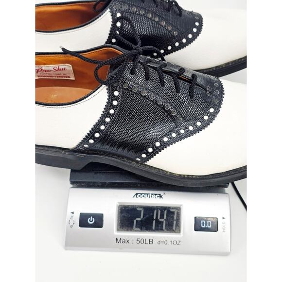 Vintage Pro-Shu Howard & Foster Black & White Leather Mens Golf Shoe 7N - Picture 11 of 11